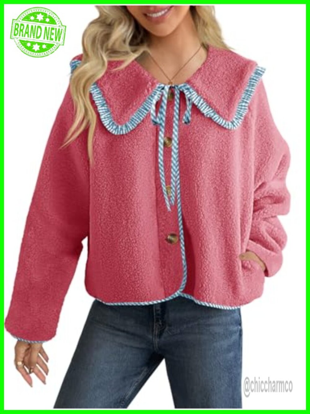 Fuzzy Fleece Sherpa Jacket Peter Pan Collar Button Winter Coat